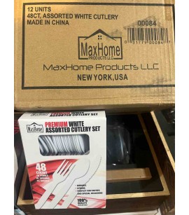 MaxHome  48 count Premium White Plastic Cutlery Set. 12000boxes. EXW Los Angeles 